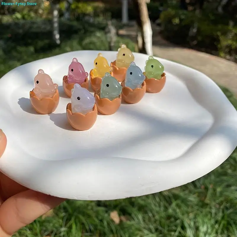 2Pcs Mini Luminous Resin Dinosaur Egg Glow In The Dark Miniature Ornament For DIY Garden Dollhouse Random Color