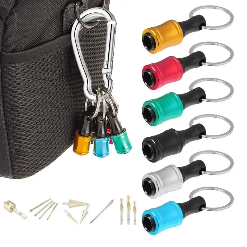 

Hex Shank Bits Holder 6pcs Hex Shank Keychain Screwdriver Bit Holder Aluminum Alloy Fast Change Bit Holder For DIY Enthusiasts