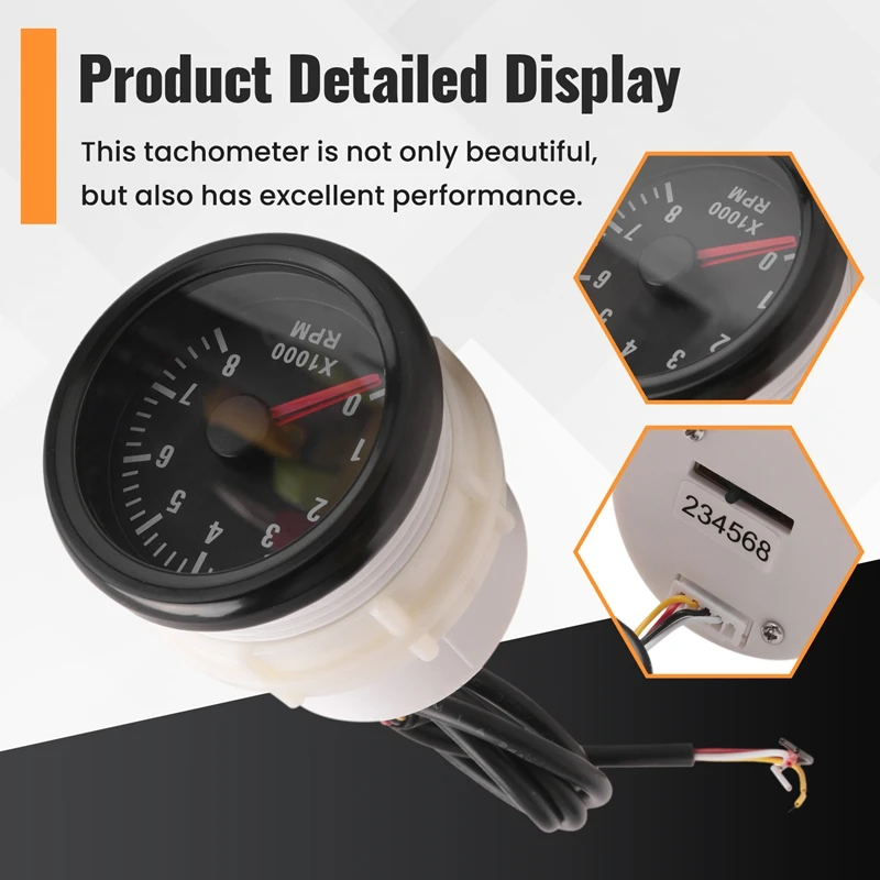 52MM Electrical Tachometer 0-8000 RPM 2Inch RPM Tacho Meter For 2 3 4 5 6 8 Cylinder Gasoline Engine Car Boat Yacht tachometer gauge,engine tachometer,tachometer meter