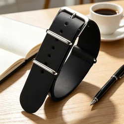 Vintage Leather Watch Band - Elegant Universal Wrist Strap in Multiple Sizes (18mm, 20mm, 22mm) - 22mm (Black)