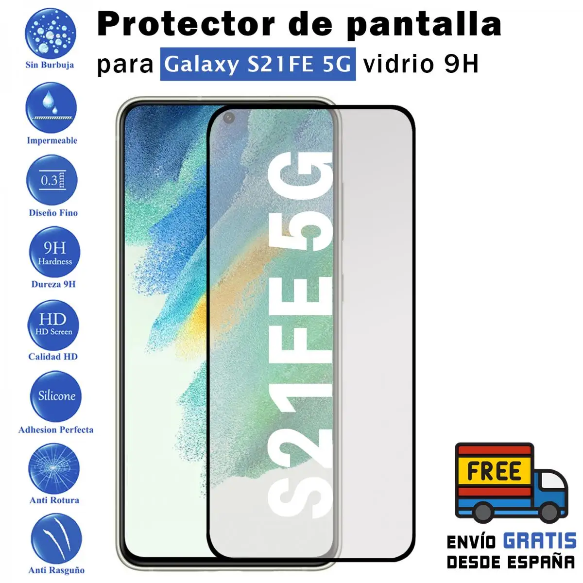 Samsung S21Fe 5G Black Tempered Glass 9H Screen Protector For Movil - Todotumovil