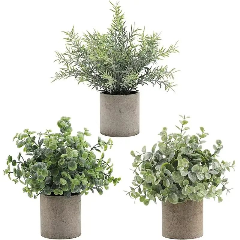 

3Pcs/set Mini Potted Artificial Plants Artificial Eucalyptus Plants Faux Rosemary Plant for Home Office Desk Greenery Decoration