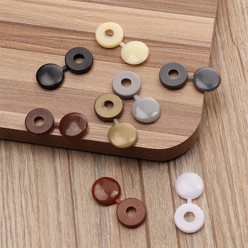 Plastic Screw Caps 100Pcs Hinged Plastic Screw Cap Cover Nuts Fold Snap Protective Cap Button Screw Wood Furniture Decorative Nuts Bolts Hardware