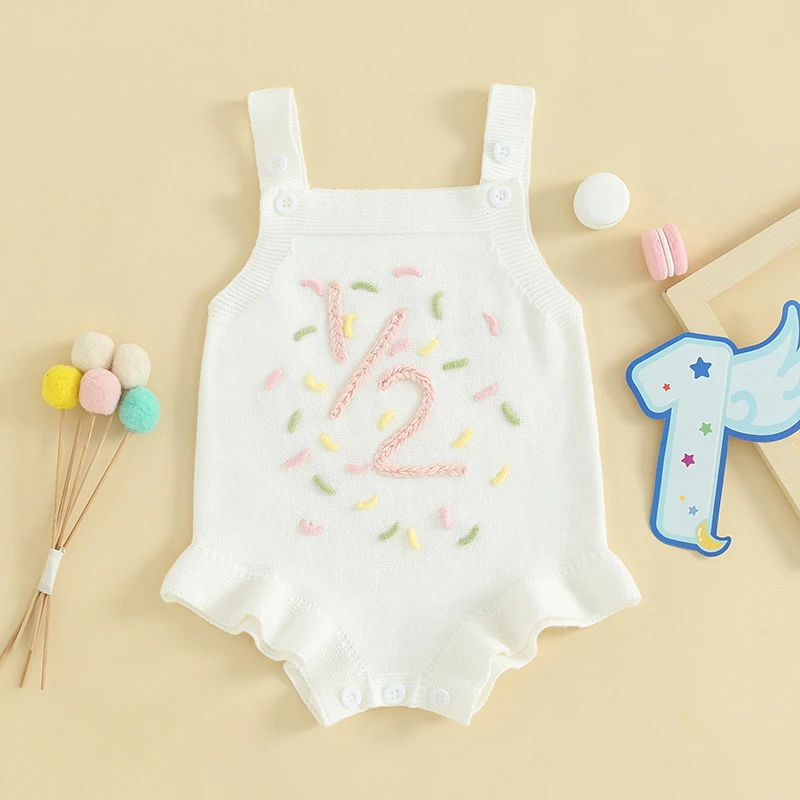 Summer Infant Baby Girls Autumn Winter Bodysuit Sleeveless Number Letter Embroidery Sweater Jumpsuit Clothes Baby Girls Sweater