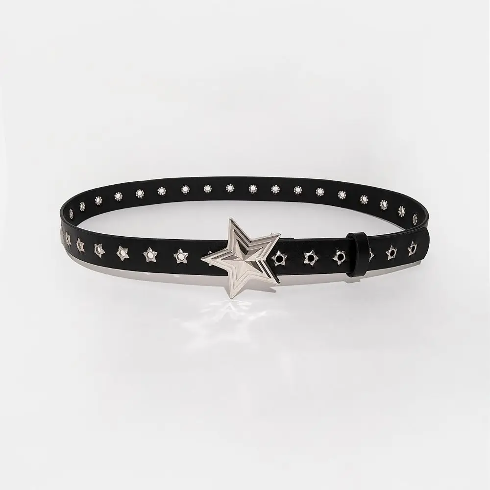 Fashion Star Eyelet Pentagram Rivet Belts Punk Hip Hop Pin Buckle Waistband Y2k Gothic Leather Belt For Women Man
