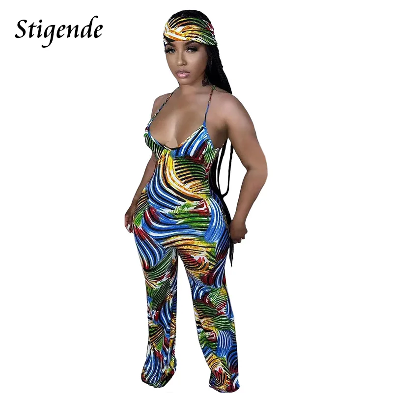 

Women Sexy Backless Bodycon Straight Leg Jumpsuit Summer Sleeveless Long Romper Fashion Print Spaghetti Strap Jumpsuit