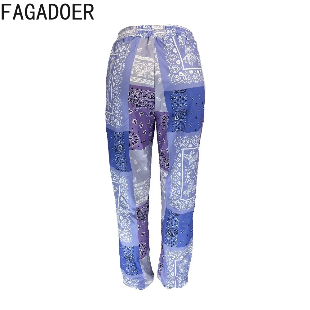 FAGADOER Retro Fashion Paisley Printing Jogger Pants Women High Waisted  Pocket Sporty Trousers Autumn Casual Matching Bottoms