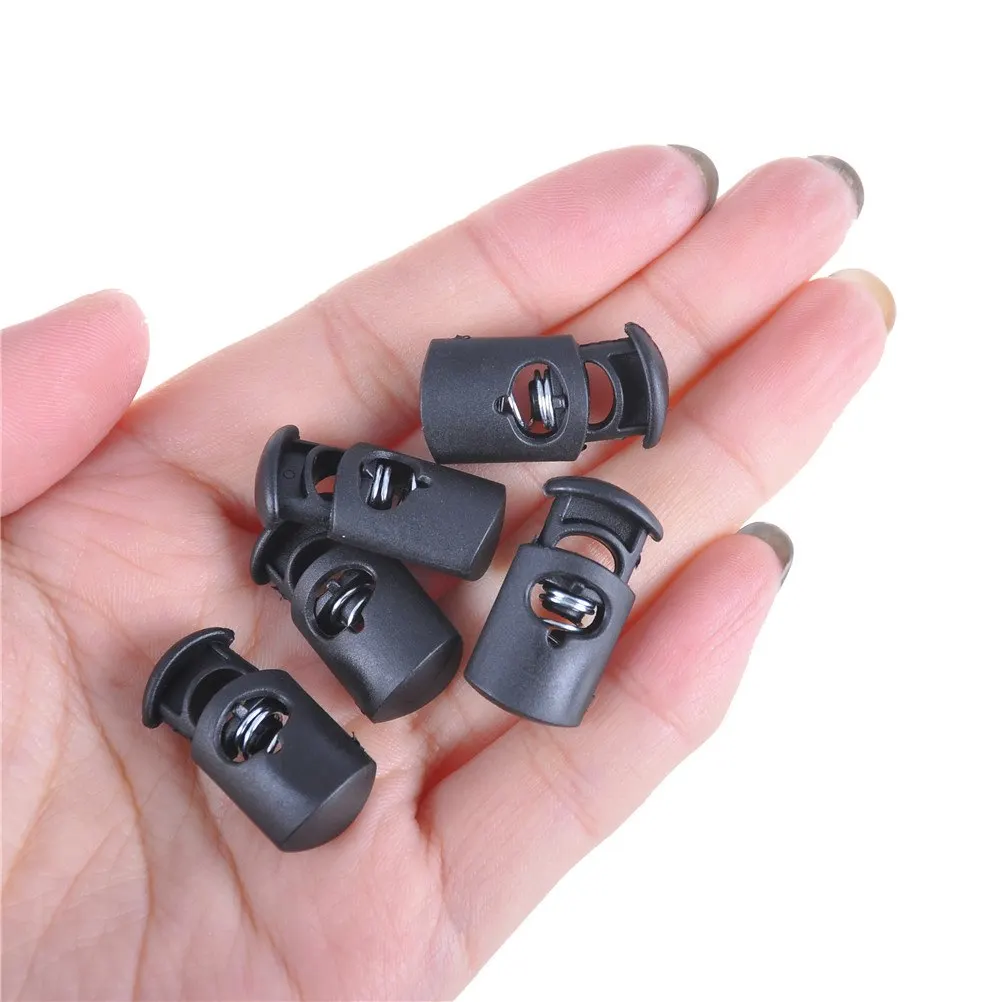 10pcs Plastic Toggle Spring Clasp Stop Drawstring Rope Cord lock For lanyard luggage Clothing Backpack Tent Singel Hole Black