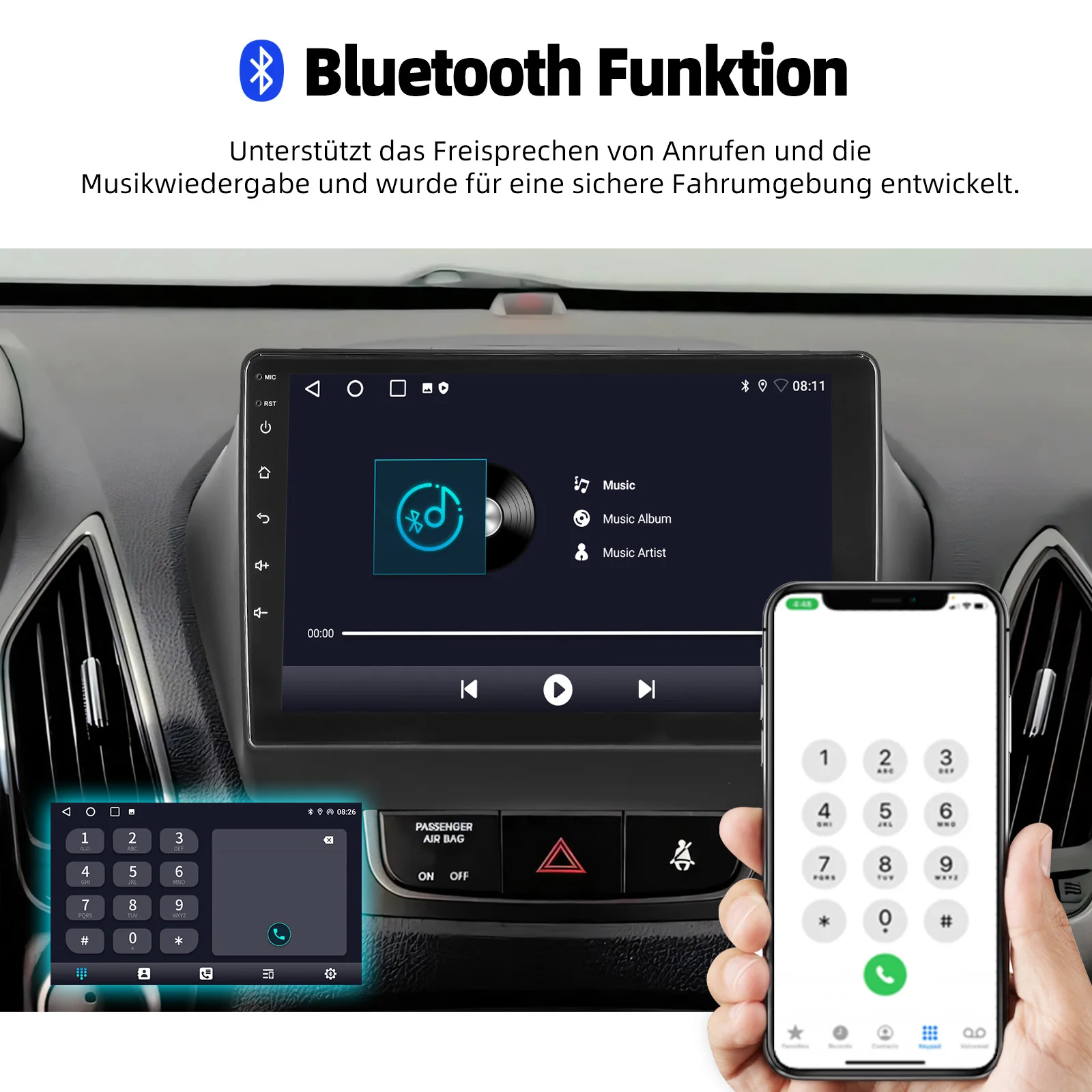 ESSGOO Android 15 Carplay Android Auto Autoradio Multimedia-Radio GPS NAV WIFI Bluetooth SWC RDS 10 Zoll Für Hyundai ix35 2010-2015 – Detail 14