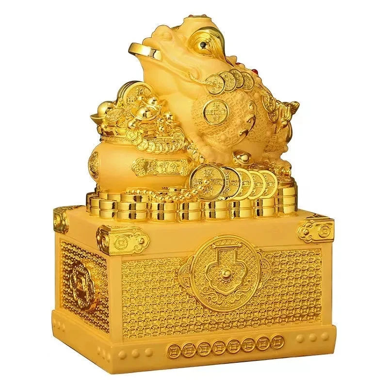 

Mascot Golden Toad Piggy Bank Large Capacity Fortune Gathering Box Luxury Home Living Room Office Decoration Money Box