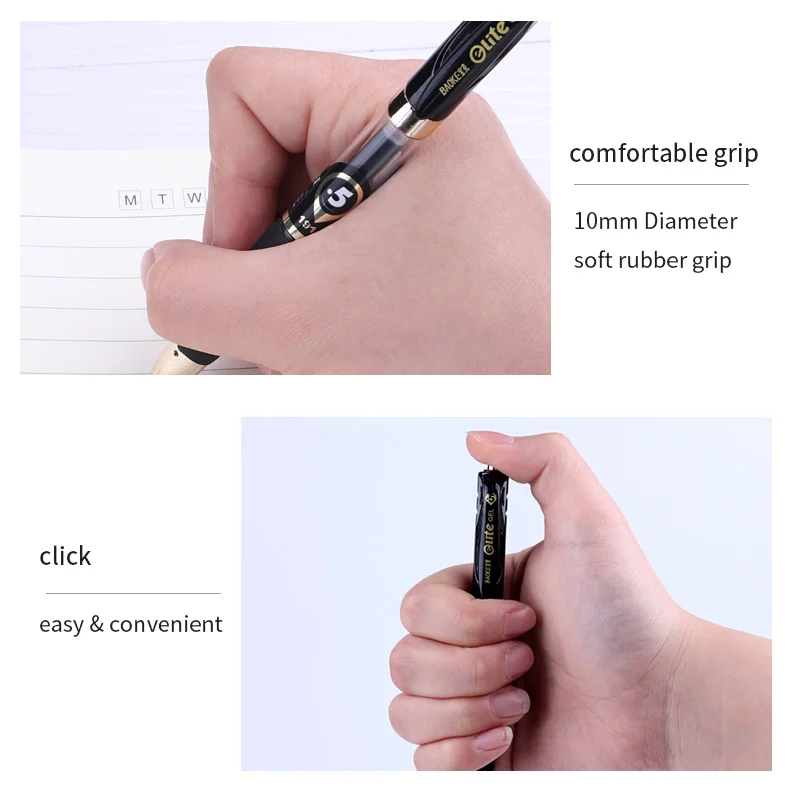 BAOKE 0,5 mm/0,7 mm einziehbarer Büro-Gel-Tintenstift, schwarze Tinte, blau-schwarze Tinte, Gummigriffstift, glattes Schreiben – Detail 10