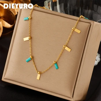 Stainless Steel Gold Color Square Pendant Necklace For Women Fashion Thin Chain Choker