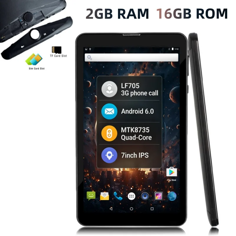 Neues 7-Zoll-Tablet-PC mit Android 6.0, GSM, 3G-Telefonfunktion (LF705), MTK8735 Quad-Core-Prozessor, 2 GB RAM, 16 GB ROM, 1024 x 600 IPS-Display, WLAN und Bluetooth._voghion.com