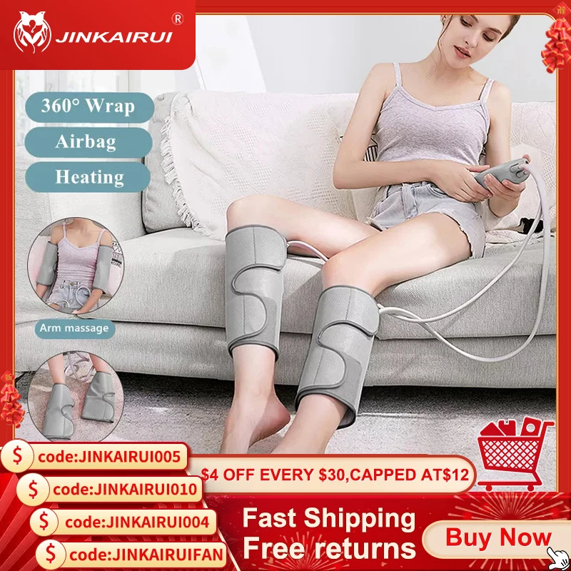 Jinkairui Leg Air Compression Massager Vibration Infrared Therapy for Circulation Relaxation Foot Calf with Handheld Controller electric leg massager with vibration hot compress professional pressure therapy foot massage air compression muscle relief pain