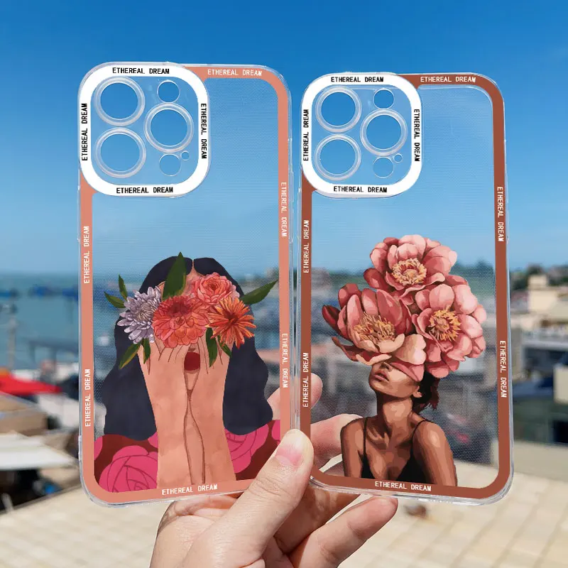 Frauen Mode Gänseblümchen Blumen mädchen klar Telefon Fall für iPhone 13 14 Pro Max 15 12 11 Pro Max 7 8 15 14 plus se2 x xr xs Rückseite