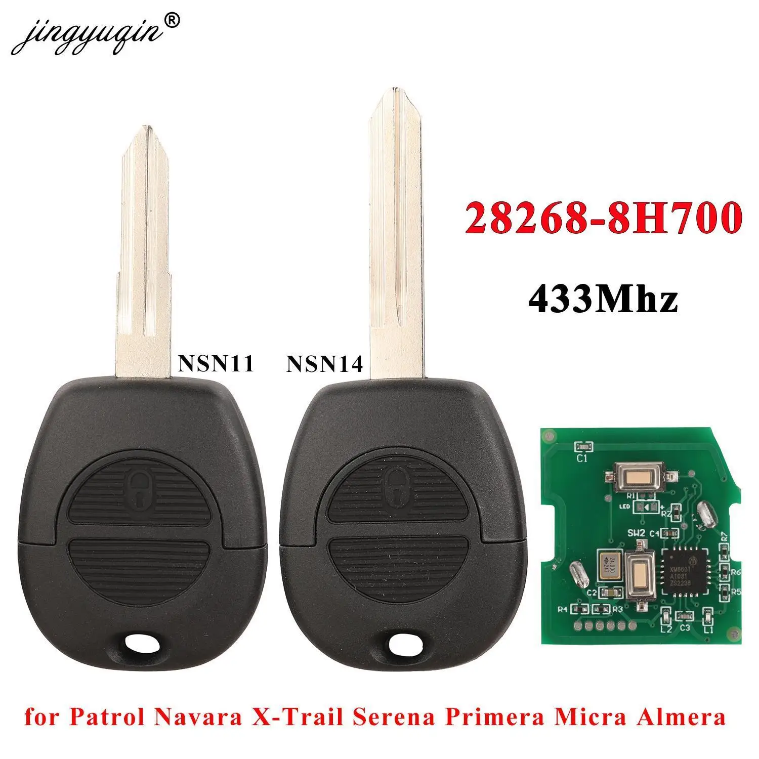 Jingyuqin 28268-8H700 2 ปุ่มรีโมทกุญแจรถ 433MHz สําหรับ Nissan Patrol Almera Micra Primera Navara Serena Vanette X-Trail Safari