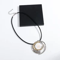 Amorcome Unique Design Round Seashell Irregular Spiral Pendant Necklace Black Leather Rope Choker Unusual Lady Girls Jewelry