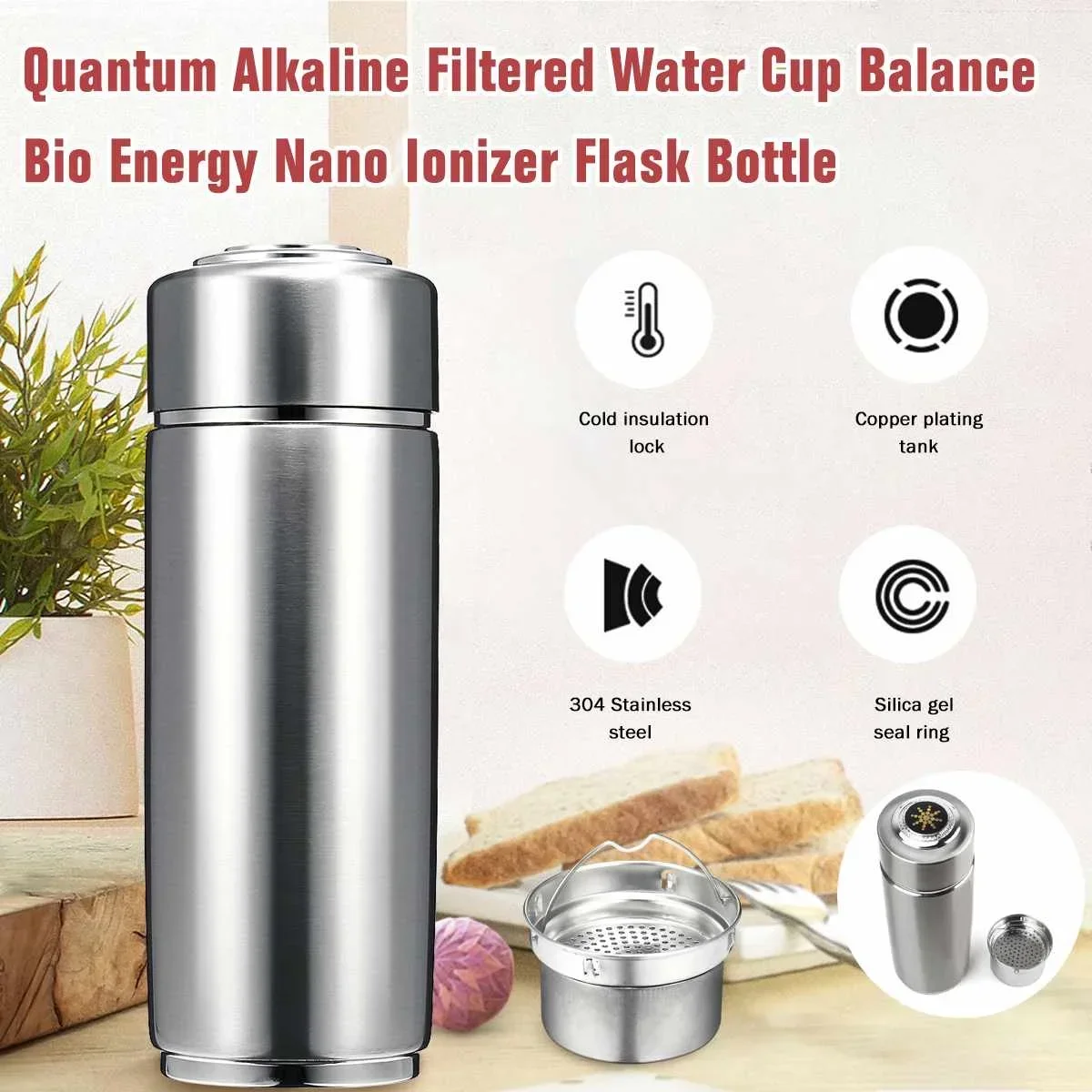 Micro-electrolysis Energy Health Cup Stainless Steel Quantum Alkaline Filtered Water Cup Energy Ionizer health Bottle 400ml water filter