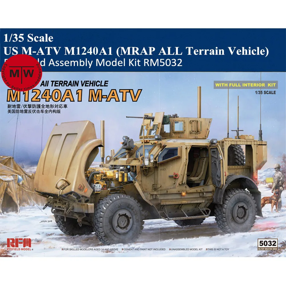 

Полевой режим Rye RM5032 масштаб 1/35 US M1240A1 M-ATV (MRAP вездеход) с полным интерьером, военные пластиковые сборные комплекты