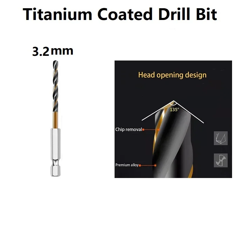 Titanium Coated Hss Drill Bits 1/4inch Hex Shank High Speed Steel Twist