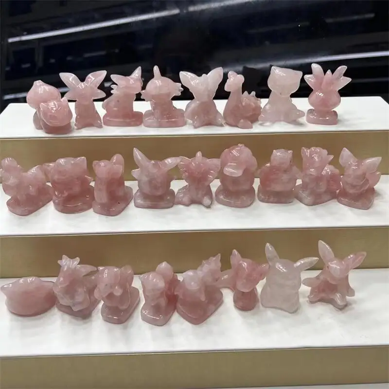 

Natural Rose Quartz Hand-carved Cartoon Animal Polished Crystal Healing Stone Home Decor Creative Christmas Gifts For Kids