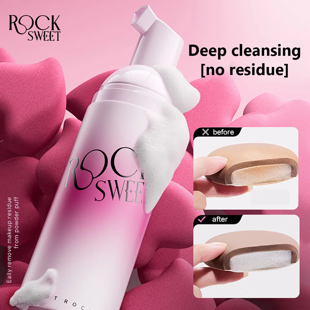 Rock Sweet 50ml Powder Puff Cleaning Mousse Beauty Egg Makeup Brush Water-free Foaming Cleaning Liquid Without Residue