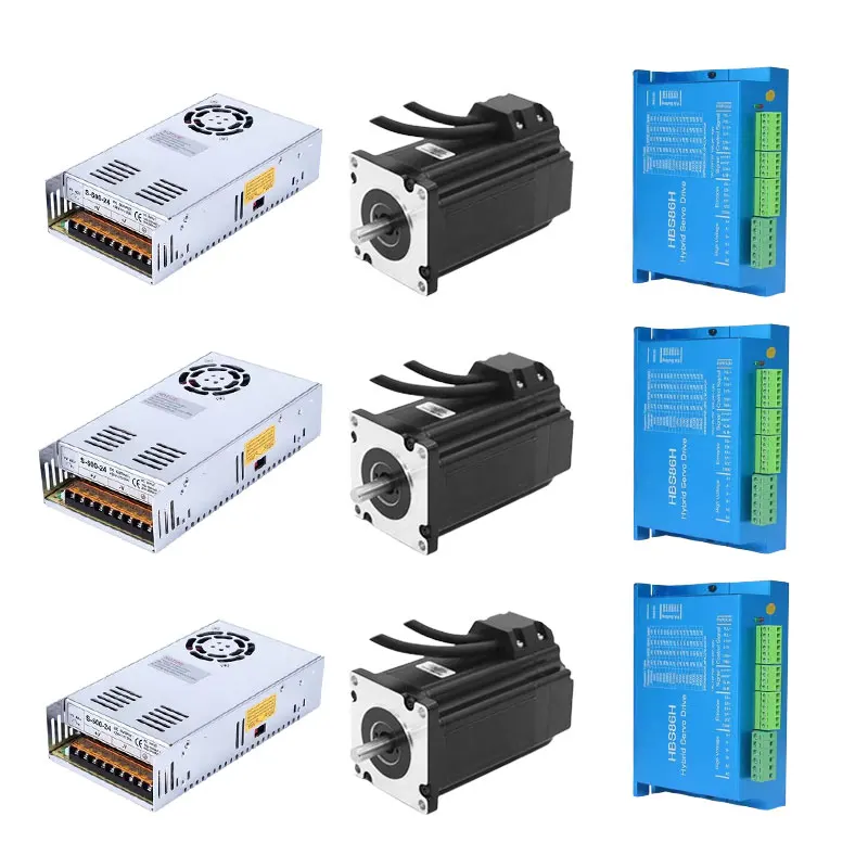Stepper Motor Cnc Power Supply Module 3 Axis 4 Axis Nema34 4.5N-12N Closed Loop Stepper Motor Kit + HBS86H Two-Phase Motor Driver + 400W 60V CNC Power Supply