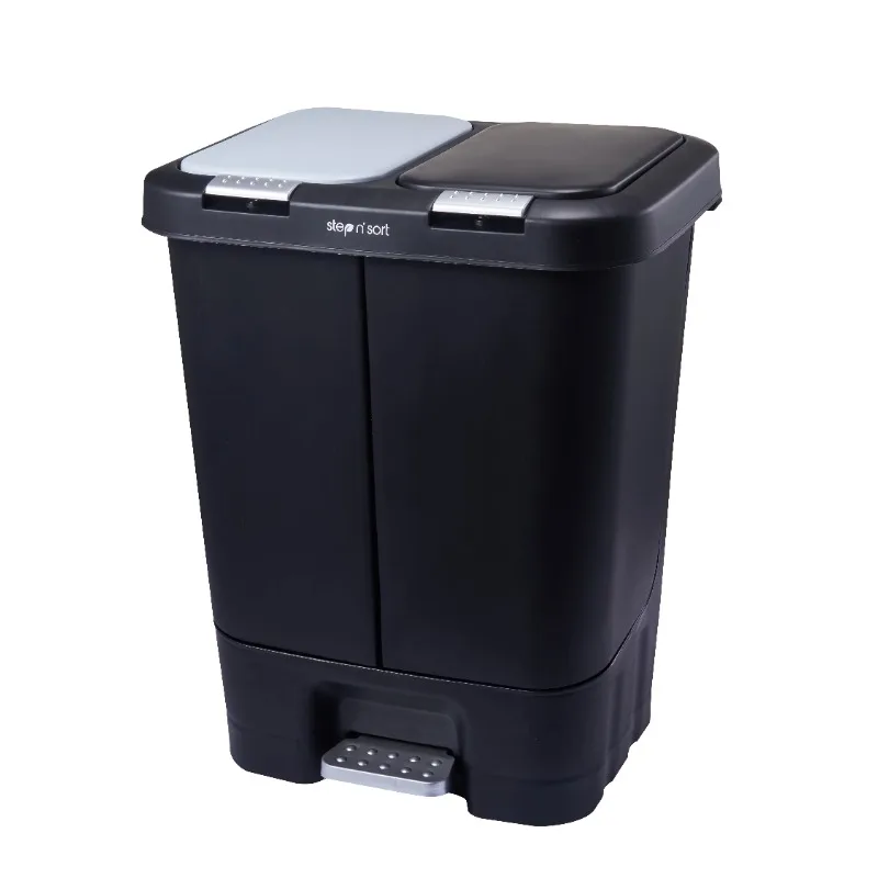 

Step N' Sort Dual Plastic Trash and Recycle Bin with Slow Close Lid, Black, 11 gal trash bin