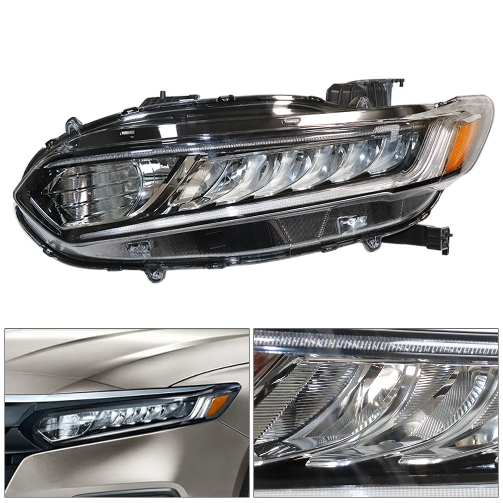 

2018-2020 Honda Accord Headlight Assembly Left Driver Side Headlamp Chrome Housing LED Headlights OEM 33100TVAA11 Headlights