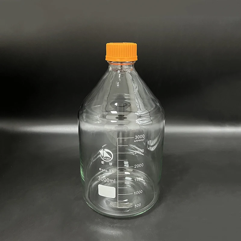 

SHUBO Reagent bottle,With yellow screw cover GL45mm,Borosilicate glass 3.3,Capacity 3000mL,Graduation Sample Vials Plastic Lid