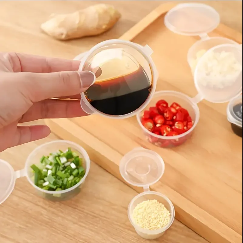 50PCS Disposable Sauce Seal Box with Lids Mini Paint Box Plastic Sealed Box Sauce Spices Storage