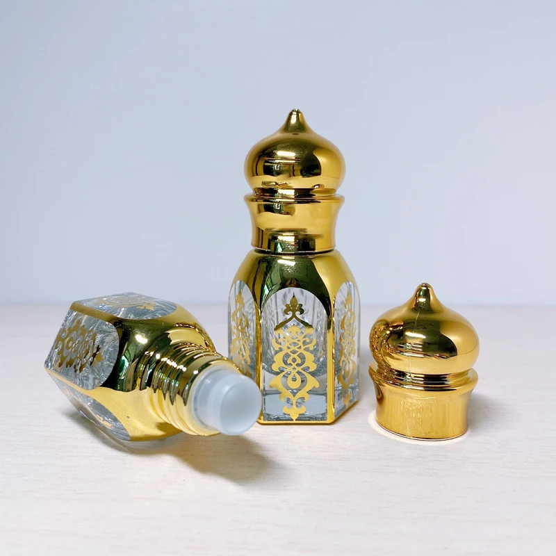 

5pcs/set 3/6ML Essential Oil Bottle Glass Empty Bottle Perfume Oil Vials Gold UV Electroplating Process Luxury Bottle Wholesale