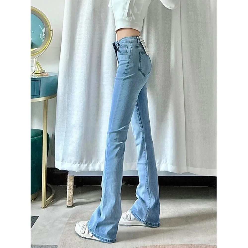 Invisible Open Crotch Outdoor Sex Jeans Female Students High Waist Slimming Retro College Style Flared Pants