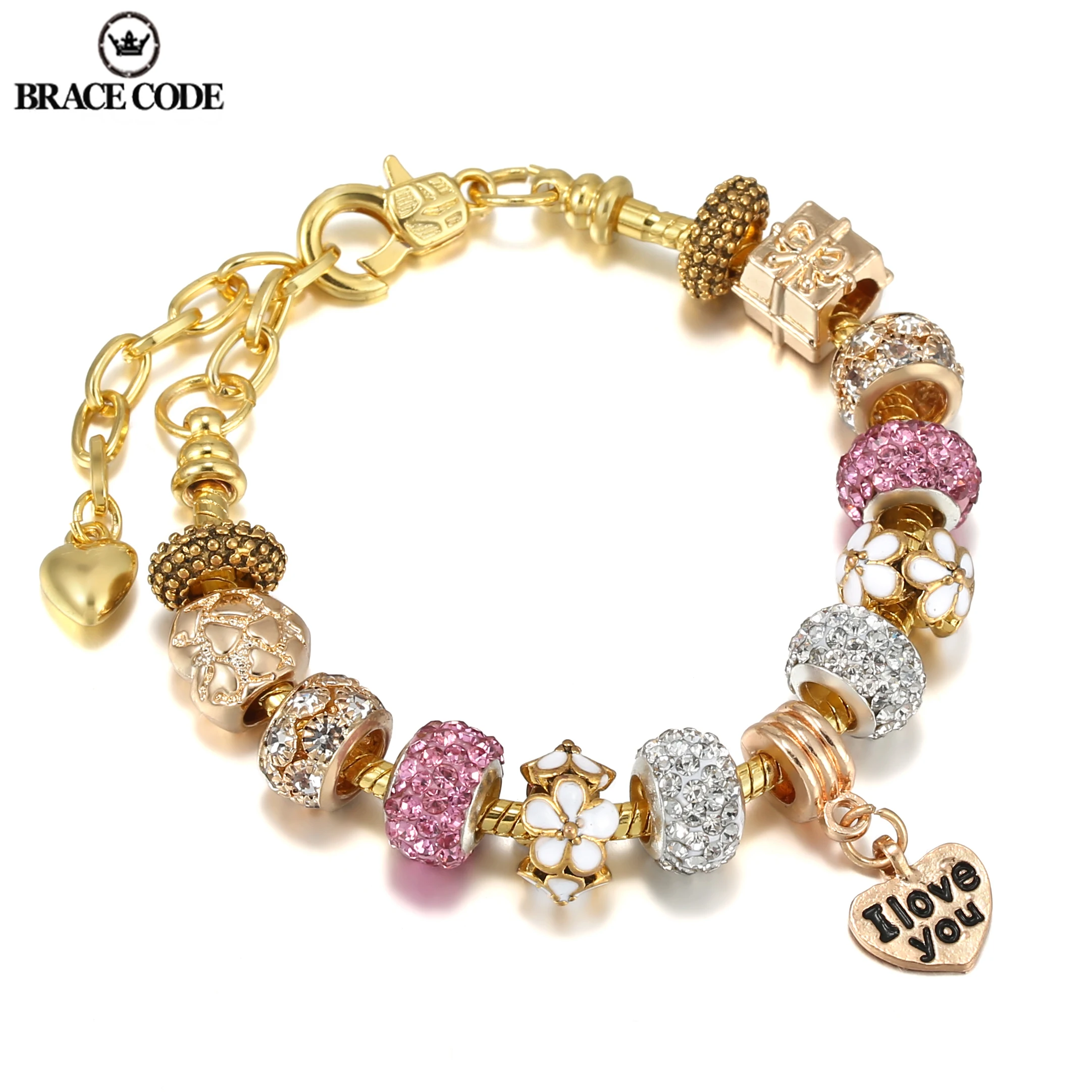 

High Quality Gold Color Charm Bracelet For Women DIY Big Hole Alloy Gold Beaded Bracelet For Women Bracelet Fine Bangles Gifts