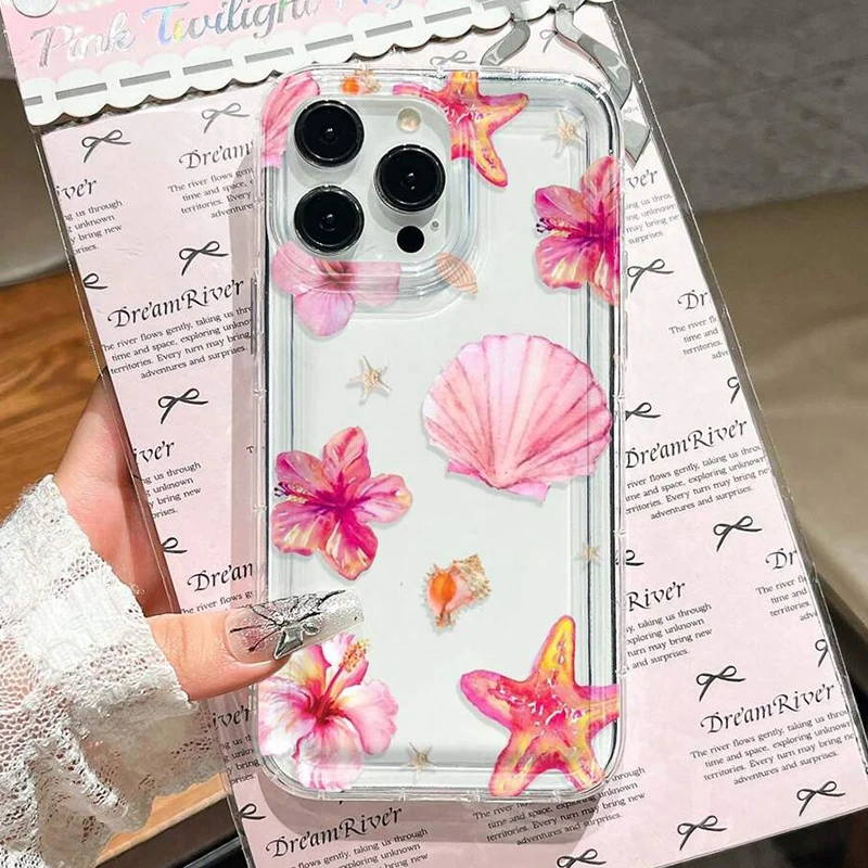 Tropical Pink Starfish & Flower Shell Phone Case Cover