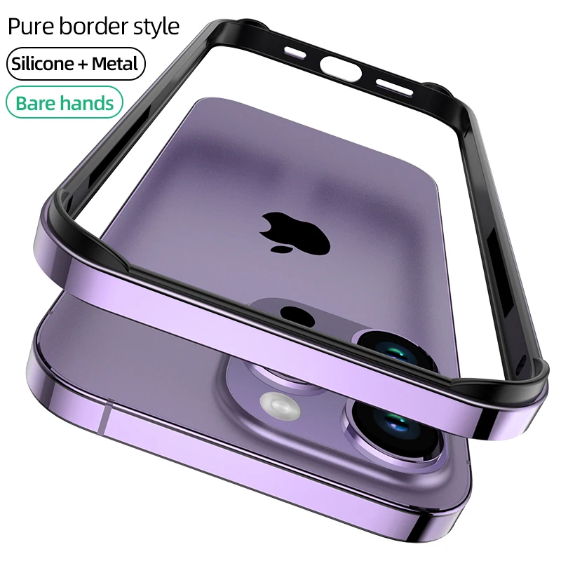 럭셔리 실리콘 프레임 Hybird 알루미늄 범퍼 케이스 iPhone 14 Plus 13 12 Mini 11 15 Pro Max 14pro XR XS 액세서리 럭셔리 실리콘 프레임 Hybird 알루미늄 범퍼 케이스 iPhone 14 Plus 13 12 Mini 11 15 Pro Max 14pro XR XS 액세서리