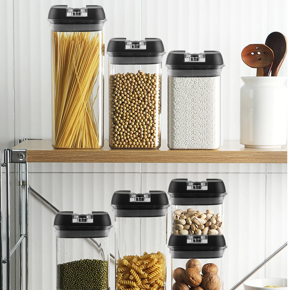 【Lifeideas】7Pcs Airtight Food Storage Containers with Clasp Lids Plastic Clear Jars with Easy Lock Lid Kitchen Pantry Organize