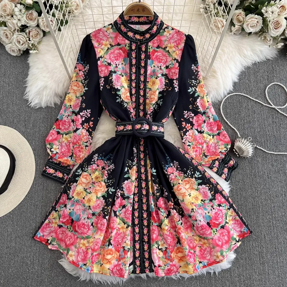 2024 Spring Summer Blue White Flower Dress For Women Runway