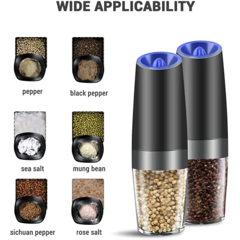 MOVNO Gravity Electric Salt and Pepper Grinder Set of 2 with Blue