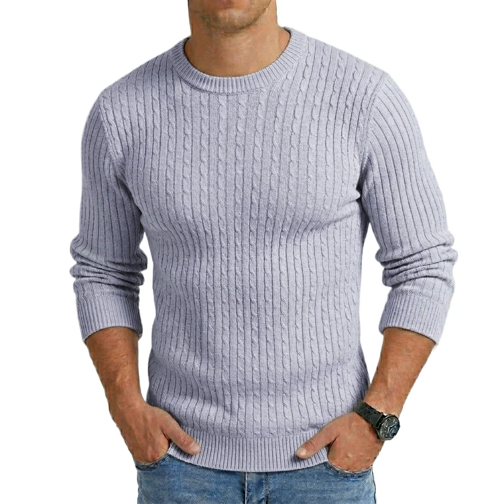 Neuer Langarm-Rundhalspullover für Herren Luxuriöser Strickpullover mit Zopfmuster Lässiger Strickpullover für Arbeit Frühling Herbst Herrenmäntel – Detail 11