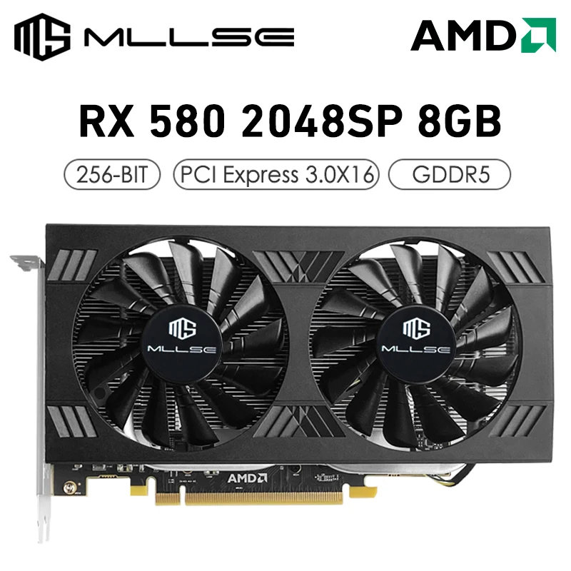 Mllse Placa Amd Radeon Rx 580 2048Sp 8Gb Gddr5 256-Bit Pcie 3.0X16 14 Nm Gaming Gpu Computer Scheda Grafica Directx 12