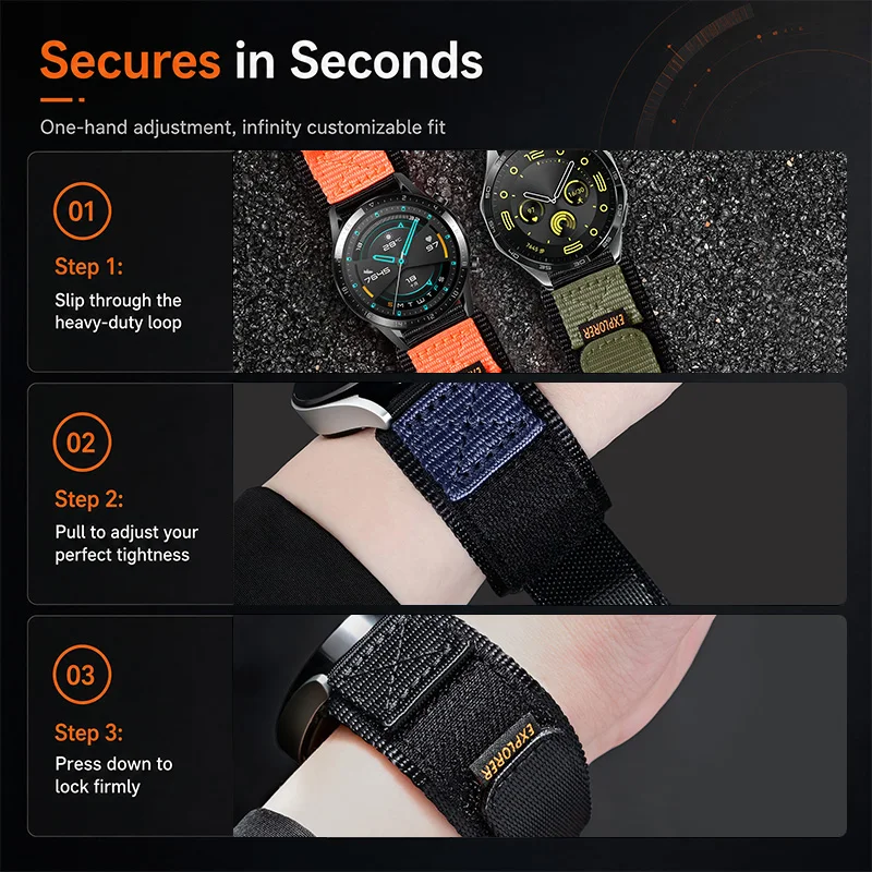 Deluxe Sports Nylon Loop Woven Watch Strap with Velcro Closure