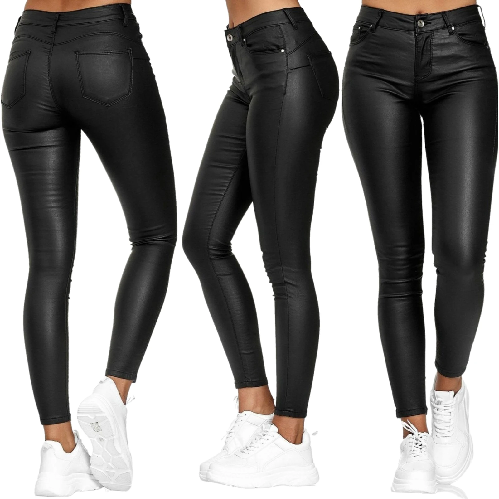 New Women PU Leather Pants High Waist Skinny Push Up Leggings Elastic Trousers Spandex Jeggings Streetwear S-3XL