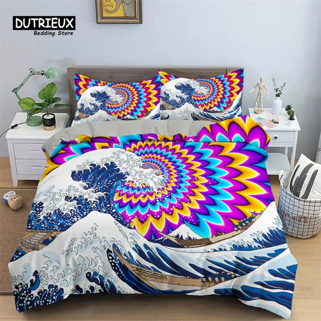 

Japanese Ocean Wave Duvet Cover Queen Microfiber Abstract Fantasy Art Comforter Cover Bohemia Galaxy Bedding Set For Adult Teen