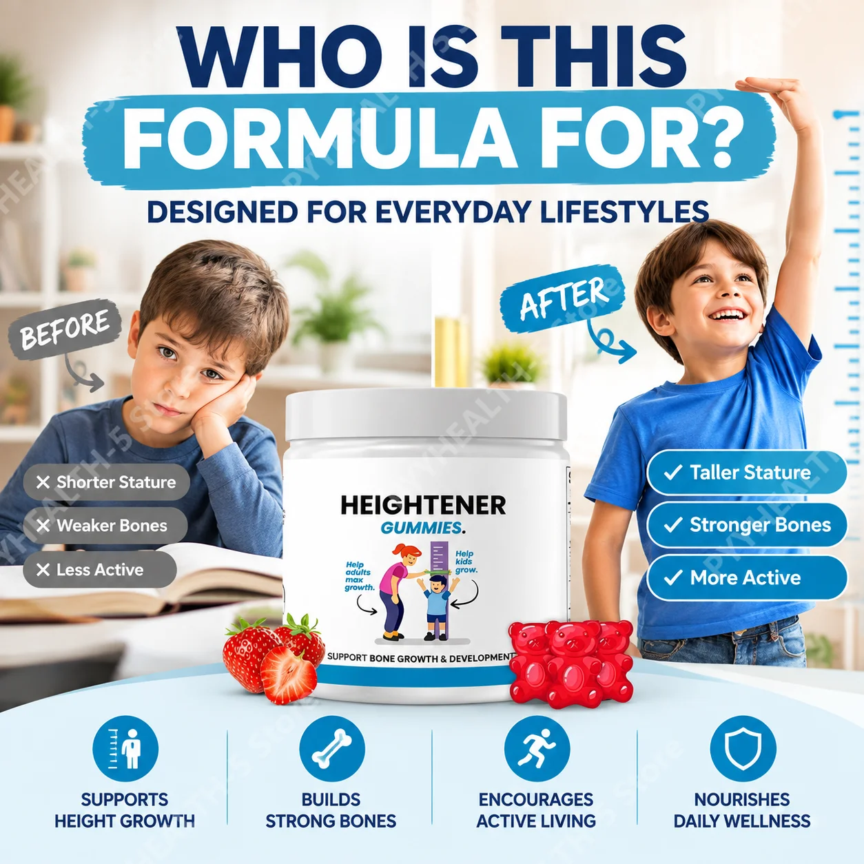 Heightener Calcium D Gummies Boost Bone Growth Reinforce Bone Strength Magnesium Zinc Growth Formula for Kids & Adults, 60 Count