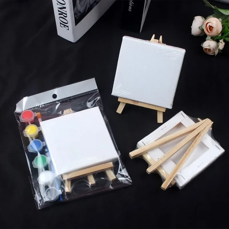Painting Board Canvas Paint Set with Paint Tools DIY Painting Kit with Pre-Drawn Canvas + Mini Wooden Stands Kids School Children's Day Gifts
