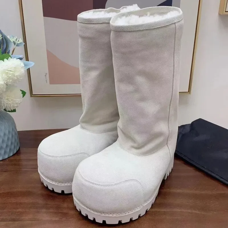 Autumn And Winter New Ugly Big Head Snow Boots Bread Boots Women's Platform Increase But Knee-High Warm Cotton