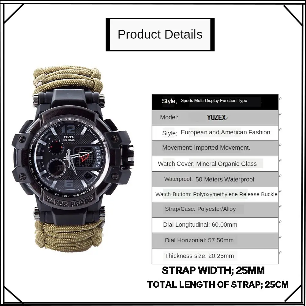 Outdoor Survival Watch Multifunctional Waterproof Military Tactical Paracord Watch Bracelet Camping Hiking Emergency Gear EDC