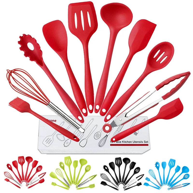 

Silicone Cooking Utensil Set Wooden Handle Spatula Soup Spoon Brush Ladle Pasta Colander Non-stick Cookware Kitchen Tools