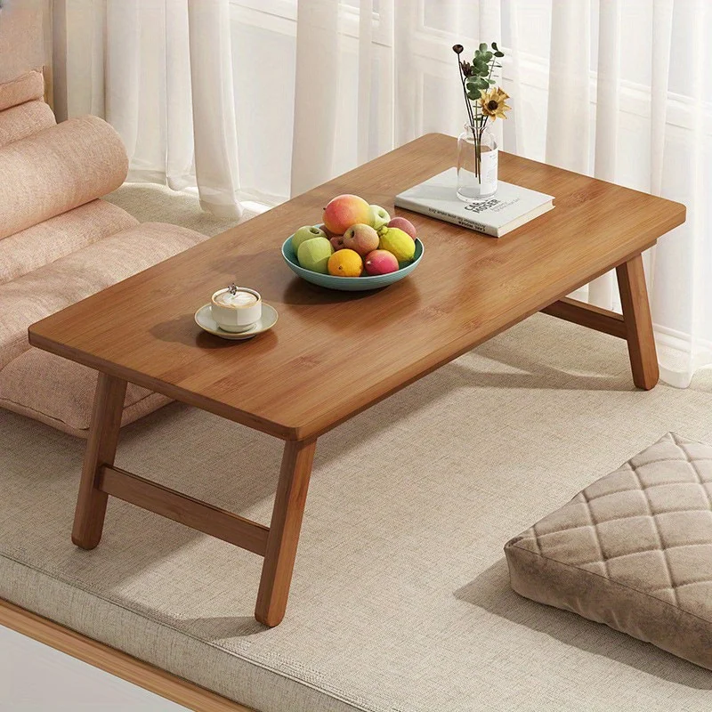 Versatile Foldable Coffee Table Bamboo Top Contemporary Style for Bay Window Balcony or Study Area side table c shaped end table for couch bed tv tray for eating on couch small end tables small spaces easy assembly